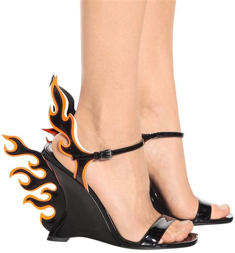 prada flame wedge shoes